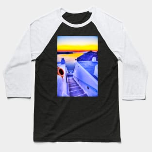 Santorini Steps Sunset Baseball T-Shirt